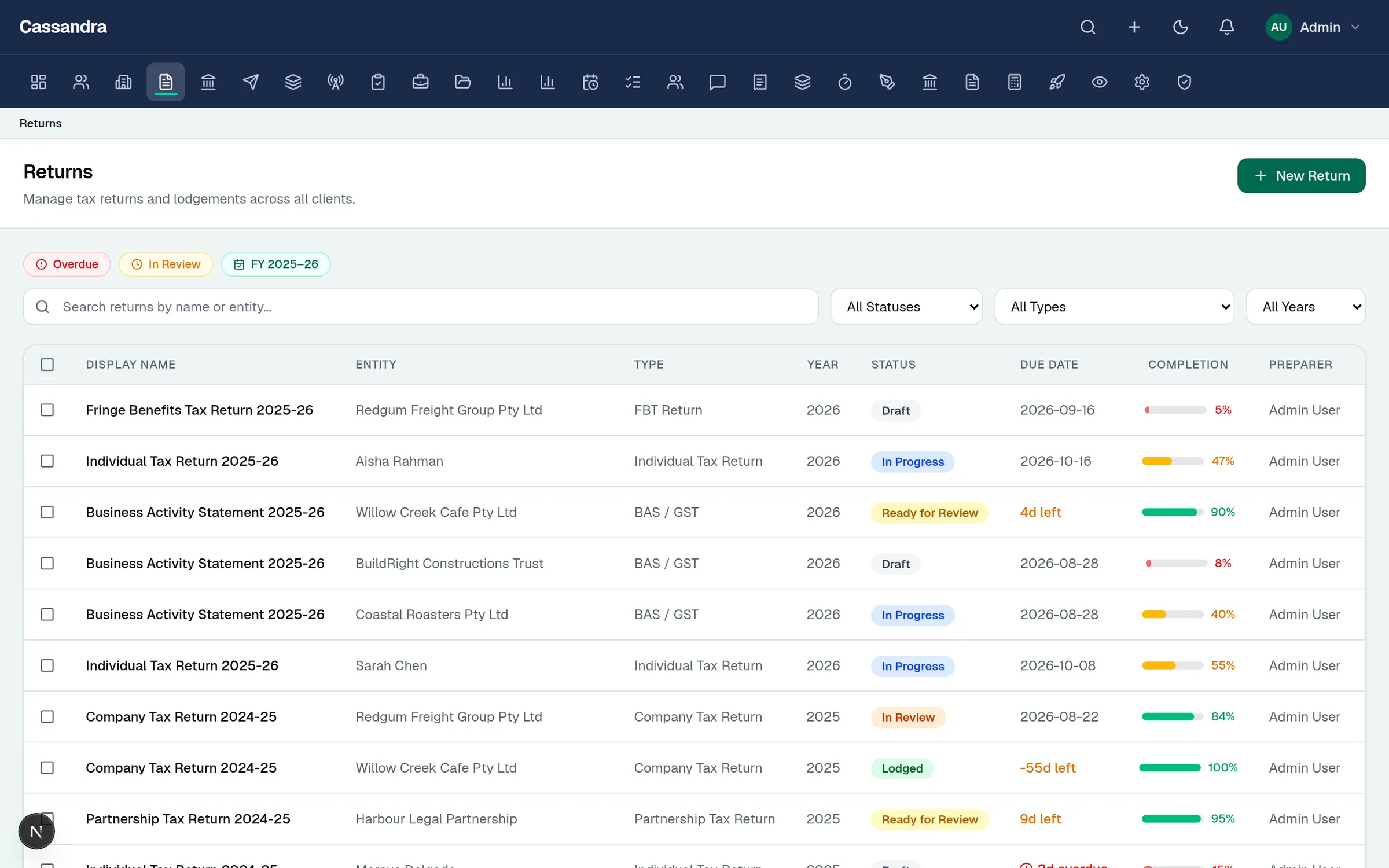 Trust tax returns workspace screens